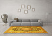 Machine Washable Medallion Yellow Traditional Rug in a Living Room, wshtr263yw