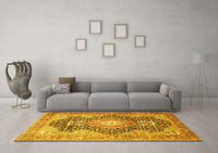 Machine Washable Medallion Yellow Traditional Rug, wshtr263yw