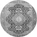 Machine Washable Medallion Gray Traditional Rug, wshtr263gry