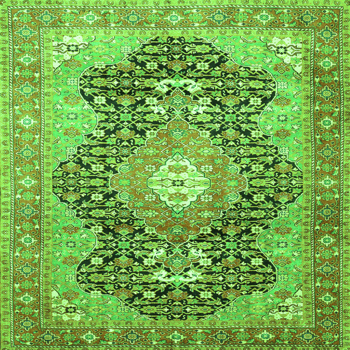 Round Machine Washable Medallion Green Traditional Area Rugs, wshtr263grn