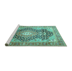 Sideview of Machine Washable Medallion Turquoise Traditional Area Rugs, wshtr263turq