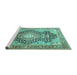 Sideview of Machine Washable Medallion Turquoise Traditional Area Rugs, wshtr263turq