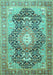 Machine Washable Medallion Turquoise Traditional Area Rugs, wshtr263turq