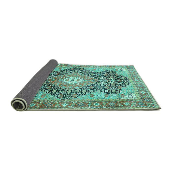 Sideview of Medallion Turquoise Traditional Rug, tr263turq