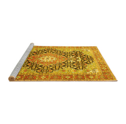 Sideview of Machine Washable Medallion Yellow Traditional Rug, wshtr263yw