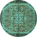 Round Machine Washable Persian Turquoise Traditional Area Rugs, wshtr2640turq