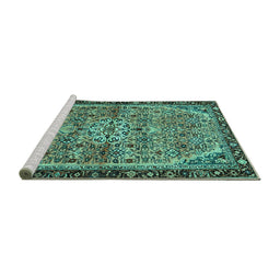 Sideview of Machine Washable Persian Turquoise Traditional Area Rugs, wshtr2640turq