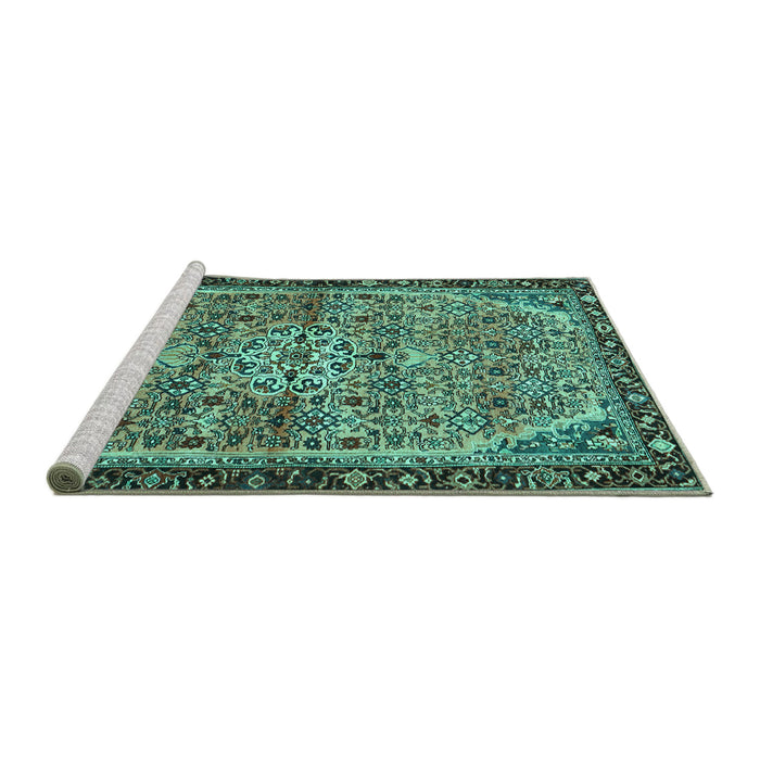 Sideview of Machine Washable Persian Turquoise Traditional Area Rugs, wshtr2640turq