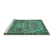 Sideview of Machine Washable Persian Turquoise Traditional Area Rugs, wshtr2640turq