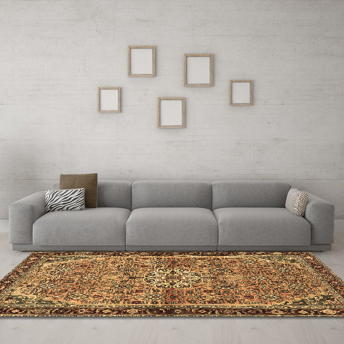 Machine Washable Persian Brown Traditional Rug in a Living Room,, wshtr2640brn