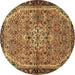 Round Machine Washable Persian Brown Traditional Rug, wshtr2640brn