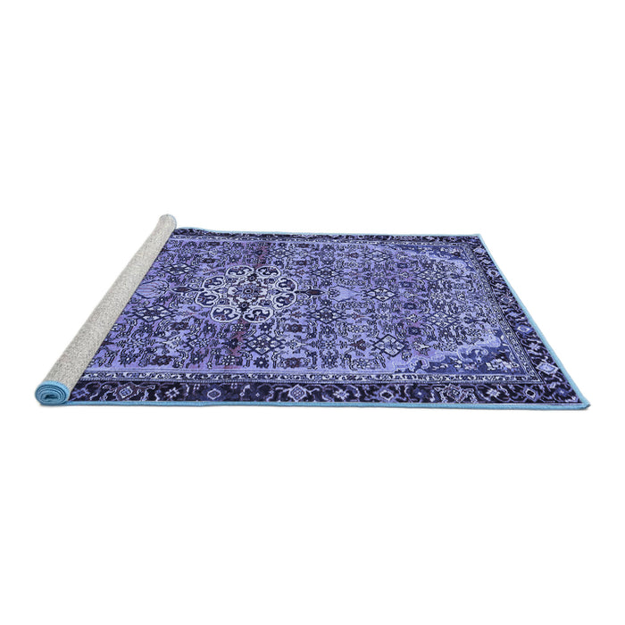 Sideview of Machine Washable Persian Blue Traditional Rug, wshtr2640blu
