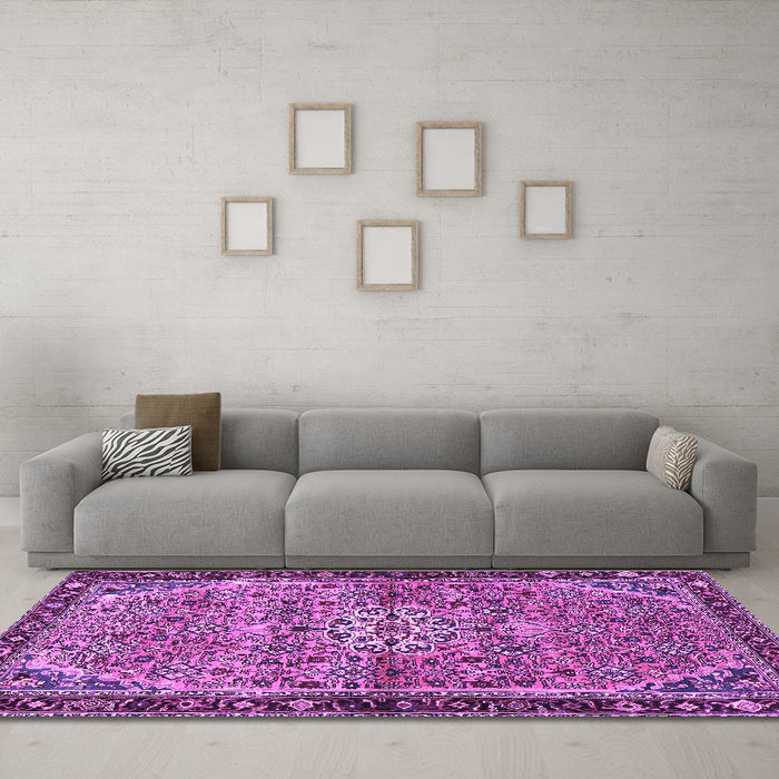 Machine Washable Persian Purple Traditional Area Rugs in a Living Room, wshtr2640pur