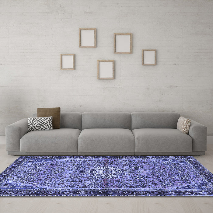 Machine Washable Persian Blue Traditional Rug in a Living Room, wshtr2640blu