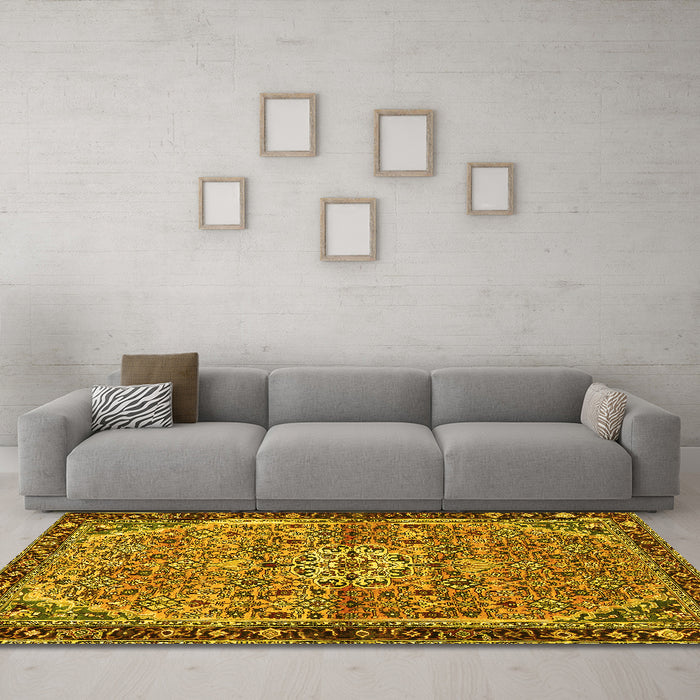 Machine Washable Persian Yellow Traditional Rug in a Living Room, wshtr2640yw