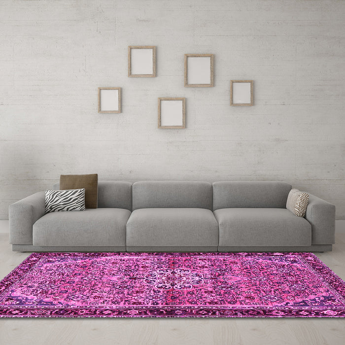 Machine Washable Persian Pink Traditional Rug in a Living Room, wshtr2640pnk