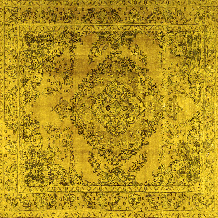 Square Machine Washable Persian Yellow Traditional Rug, wshtr2641yw