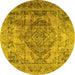 Round Machine Washable Persian Yellow Traditional Rug, wshtr2641yw