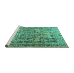 Sideview of Machine Washable Persian Turquoise Traditional Area Rugs, wshtr2641turq
