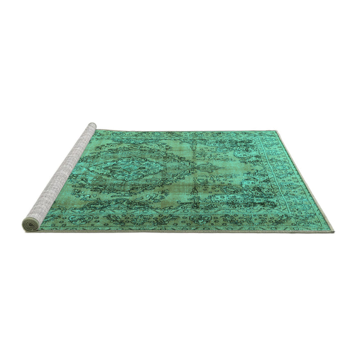 Sideview of Machine Washable Persian Turquoise Traditional Area Rugs, wshtr2641turq