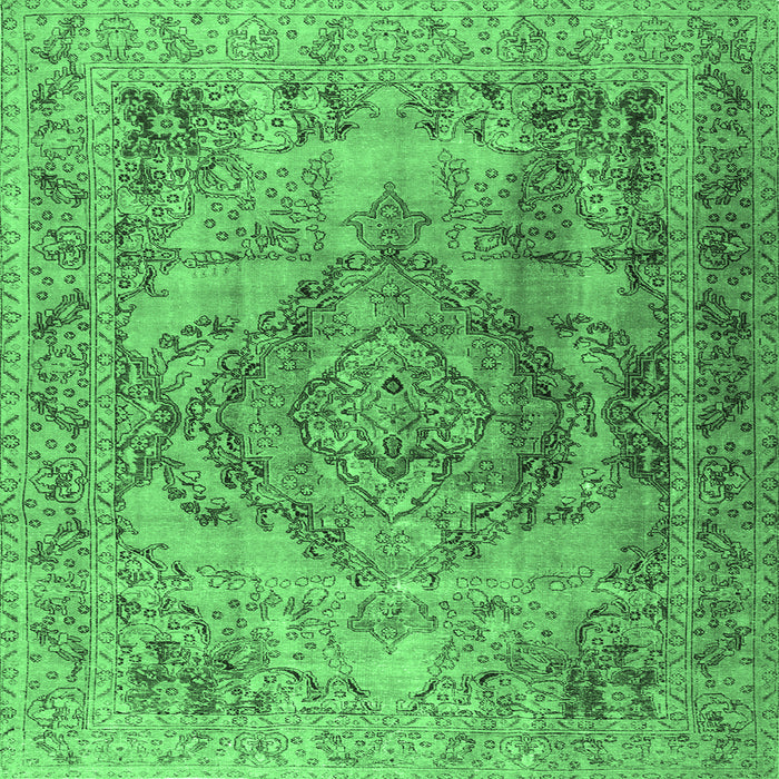 Square Machine Washable Persian Emerald Green Traditional Area Rugs, wshtr2641emgrn