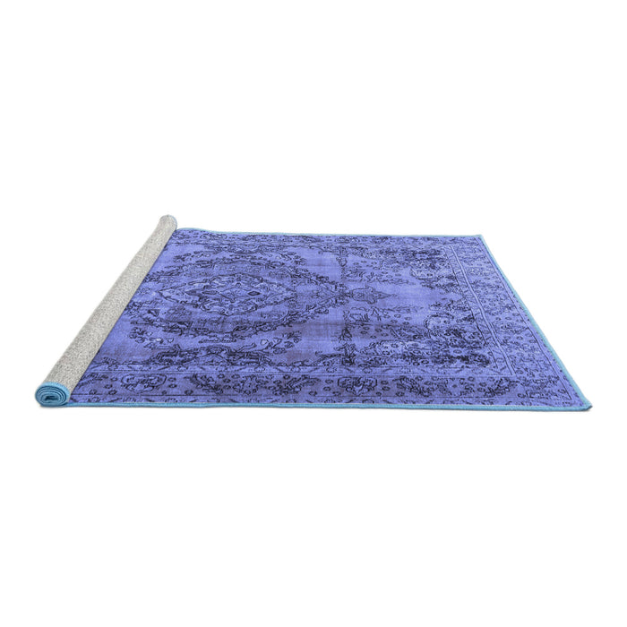 Sideview of Machine Washable Persian Blue Traditional Rug, wshtr2641blu