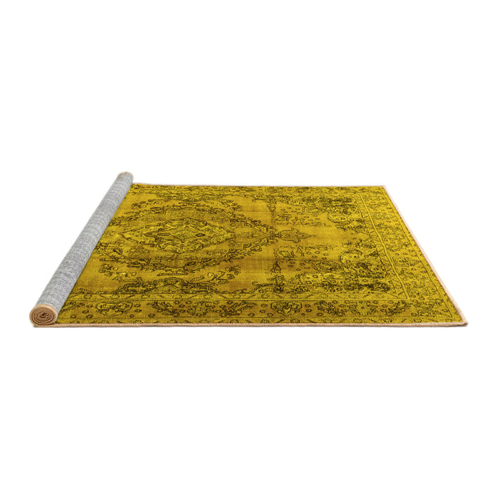 Sideview of Machine Washable Persian Yellow Traditional Rug, wshtr2641yw