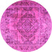 Round Machine Washable Persian Pink Traditional Rug, wshtr2641pnk