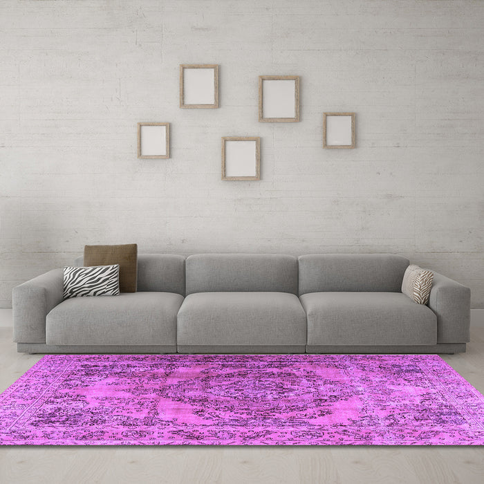 Machine Washable Persian Purple Traditional Area Rugs in a Living Room, wshtr2641pur