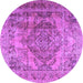 Round Machine Washable Persian Purple Traditional Area Rugs, wshtr2641pur