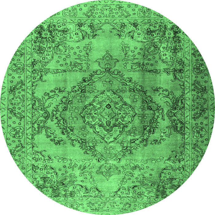 Round Machine Washable Persian Emerald Green Traditional Area Rugs, wshtr2641emgrn