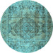 Round Machine Washable Persian Light Blue Traditional Rug, wshtr2641lblu