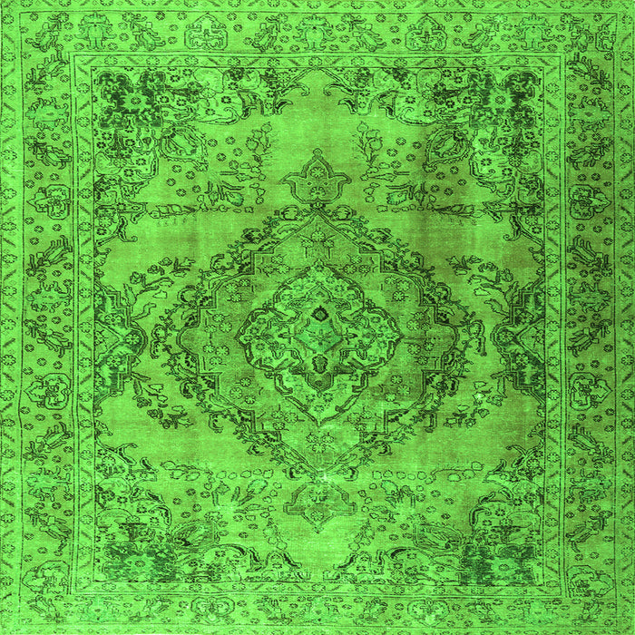 Round Machine Washable Persian Green Traditional Area Rugs, wshtr2641grn