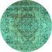 Round Machine Washable Persian Turquoise Traditional Area Rugs, wshtr2641turq