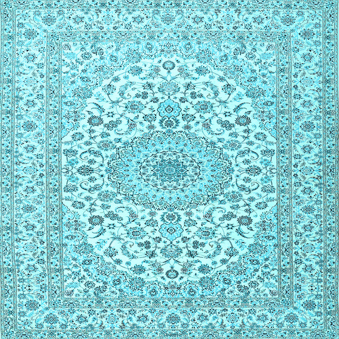 Square Machine Washable Medallion Light Blue Traditional Rug, wshtr2642lblu