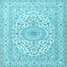 Square Machine Washable Medallion Light Blue Traditional Rug, wshtr2642lblu