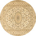 Round Medallion Brown Traditional Rug, tr2642brn