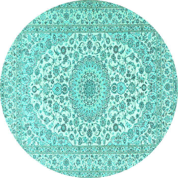 Round Medallion Turquoise Traditional Rug, tr2642turq