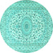 Round Medallion Turquoise Traditional Rug, tr2642turq