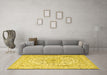 Machine Washable Medallion Yellow Traditional Rug in a Living Room, wshtr2642yw