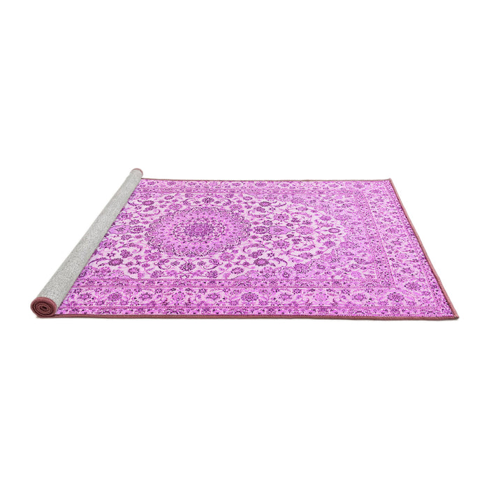 Sideview of Machine Washable Medallion Pink Traditional Rug, wshtr2642pnk