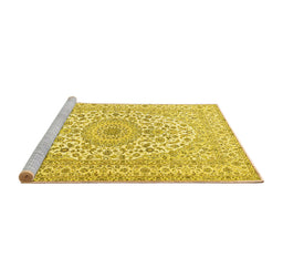 Sideview of Machine Washable Medallion Yellow Traditional Rug, wshtr2642yw