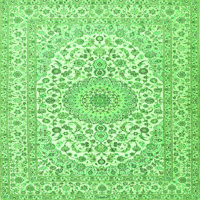Round Machine Washable Medallion Green Traditional Area Rugs, wshtr2642grn