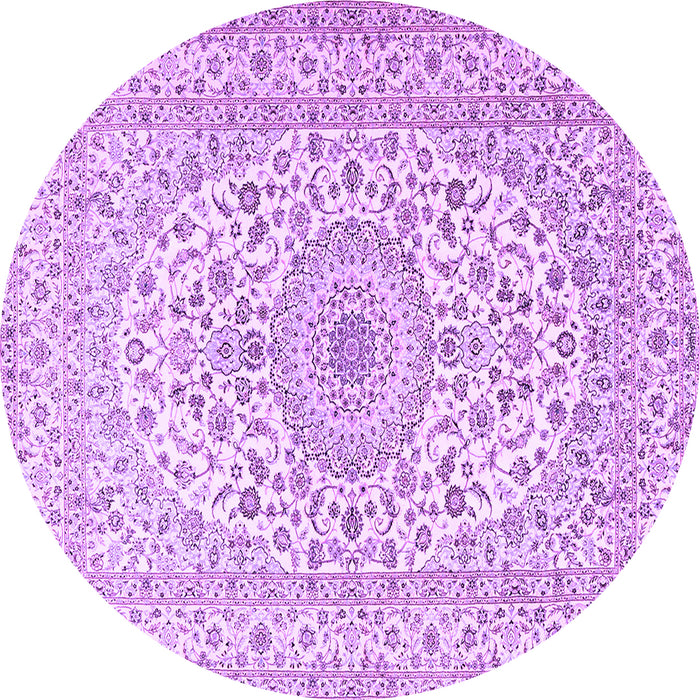 Round Machine Washable Medallion Purple Traditional Area Rugs, wshtr2642pur