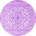 Round Machine Washable Medallion Purple Traditional Area Rugs, wshtr2642pur