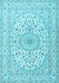 Machine Washable Medallion Light Blue Traditional Rug, wshtr2642lblu