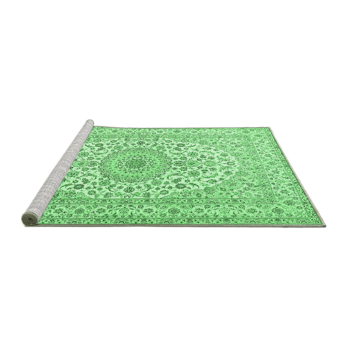 Sideview of Machine Washable Medallion Emerald Green Traditional Area Rugs, wshtr2642emgrn
