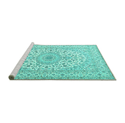Sideview of Machine Washable Medallion Turquoise Traditional Area Rugs, wshtr2642turq