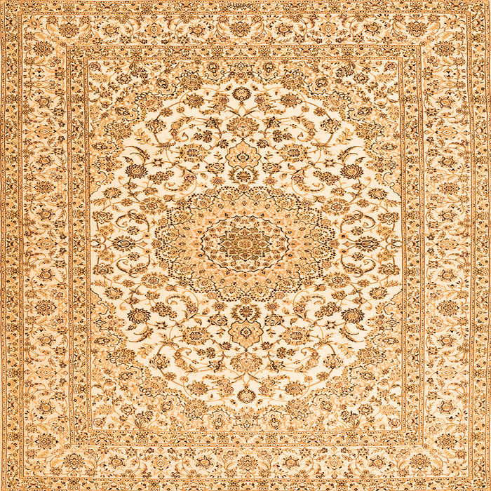 Round Machine Washable Medallion Orange Traditional Area Rugs, wshtr2642org