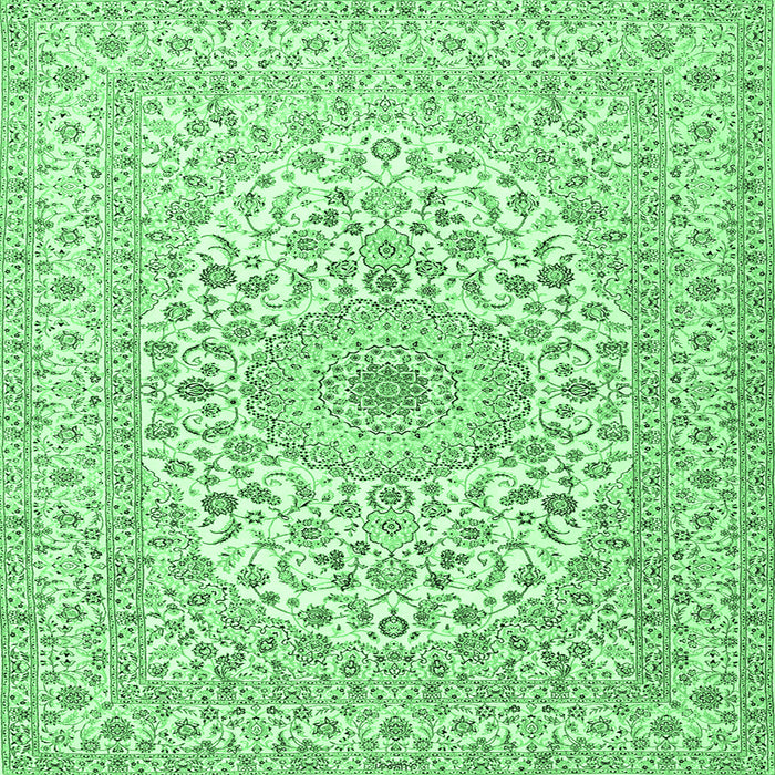 Square Machine Washable Medallion Emerald Green Traditional Area Rugs, wshtr2642emgrn